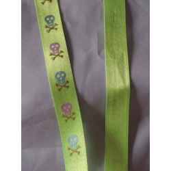 Ruban satiné brillant Tête de mort 16 mm / 16 Jaune-vert fluo