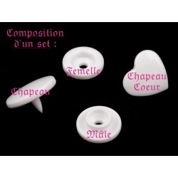 Lot de 10 jeux complets de pressions KAM Cœurs - B13 Argent